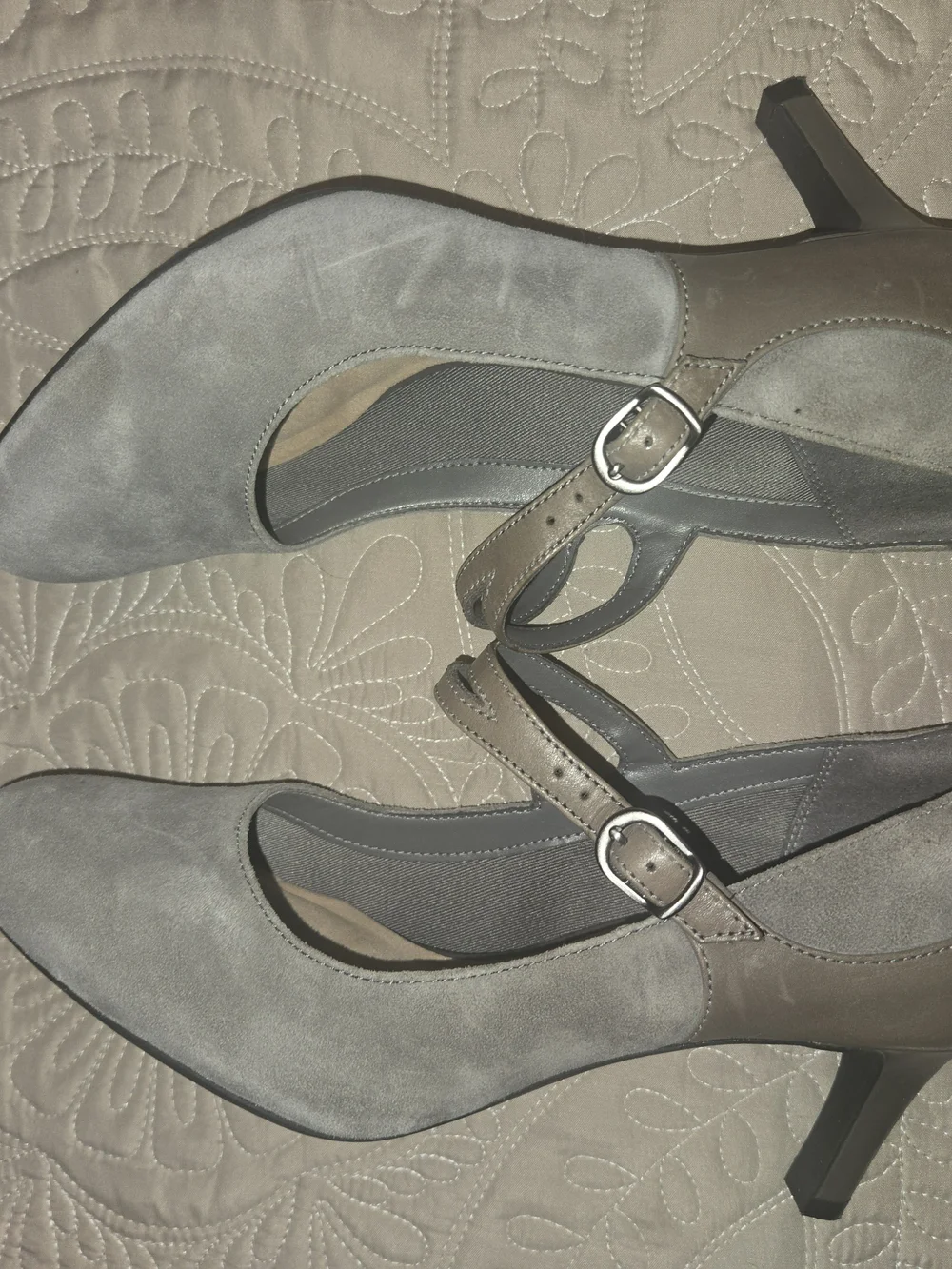 Clarks Gray Suede Mary Jane Flats with Buckle Strap